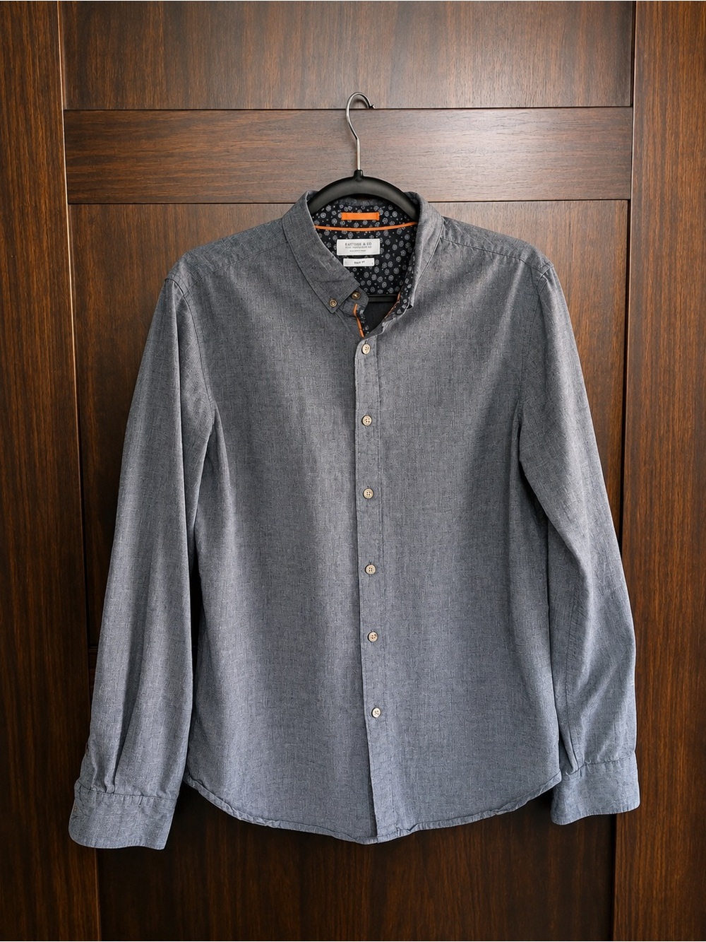 Men's Gray Long-Sleeve Casual Button-Down Shirt